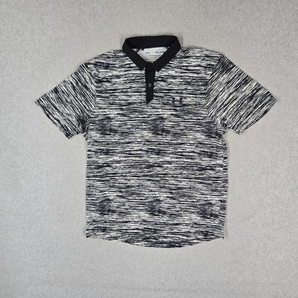 Under Armour Men Polo M Black Elastane Nylon Striped Logo Stretch Iso Chill